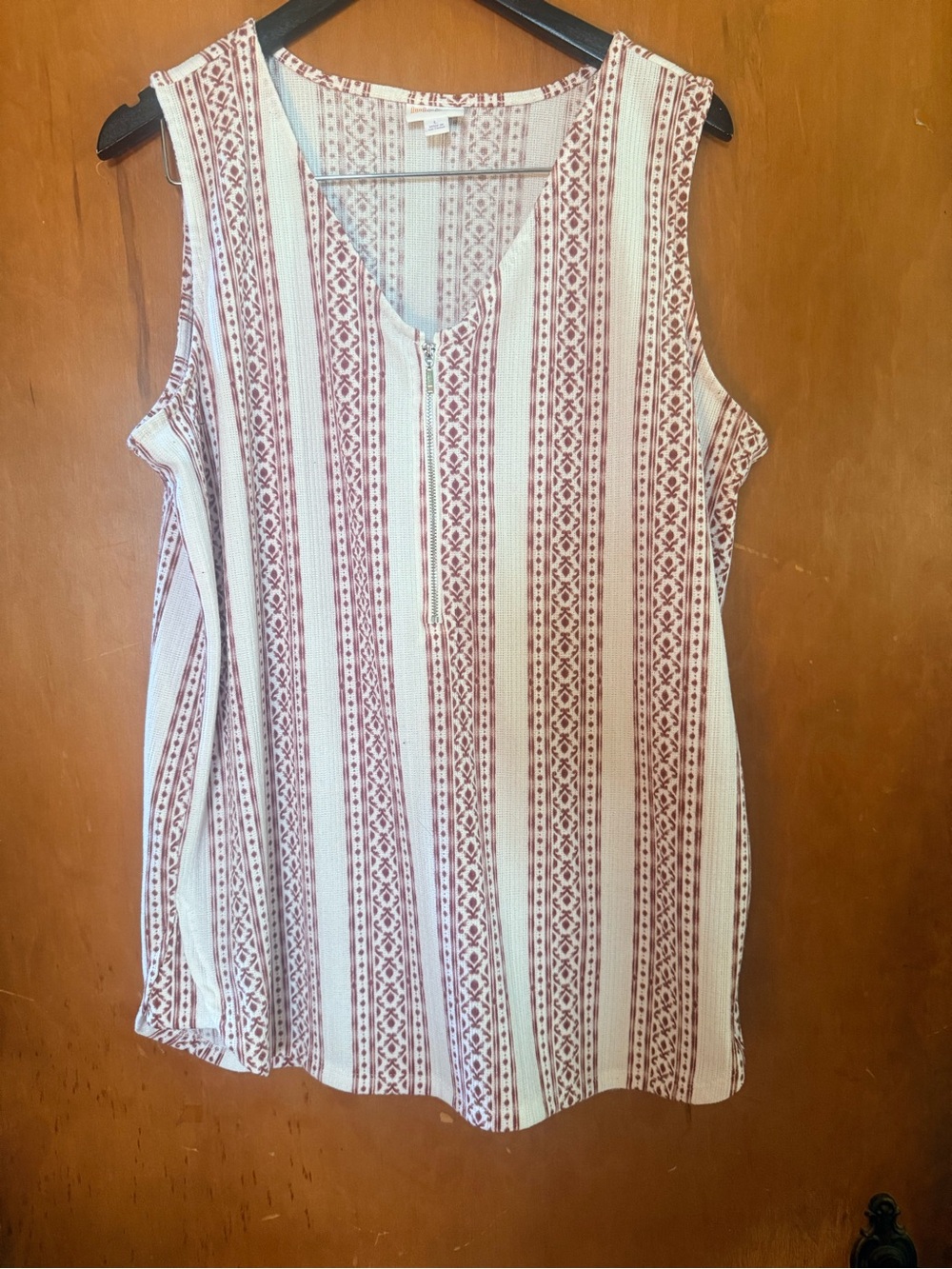 LuLaRoe Cream and Burgundy Striped Button-Front Tank Top